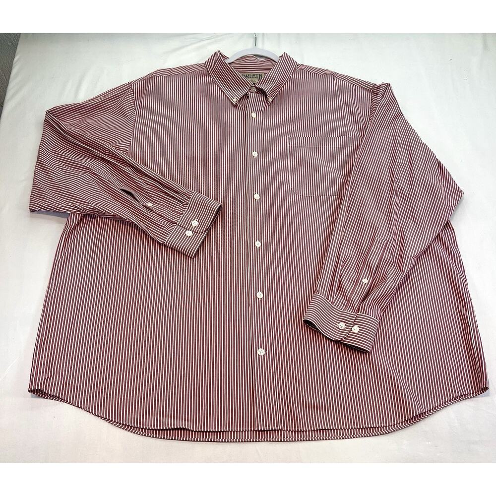 Duluth Trading Co Red White Striped Button Down Shirt Men 3XL Cotton Long Sleeve